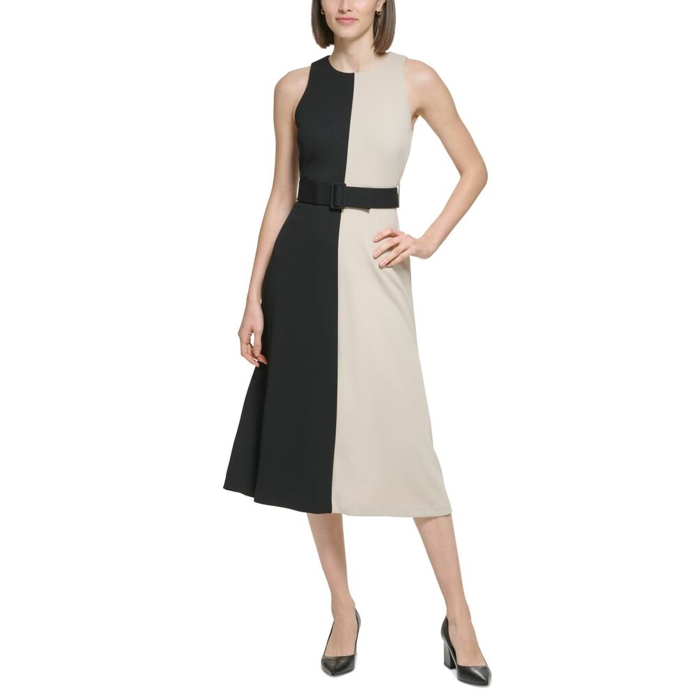 NWT! Calvin Klein Colorblocked Belted Scuba Crepe Dress 4P‎